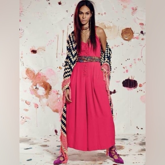 Free People Eileen Romper Jumpsuit In Coral Pink size 2 Bohemian Cottagecore - Picture 6 of 15